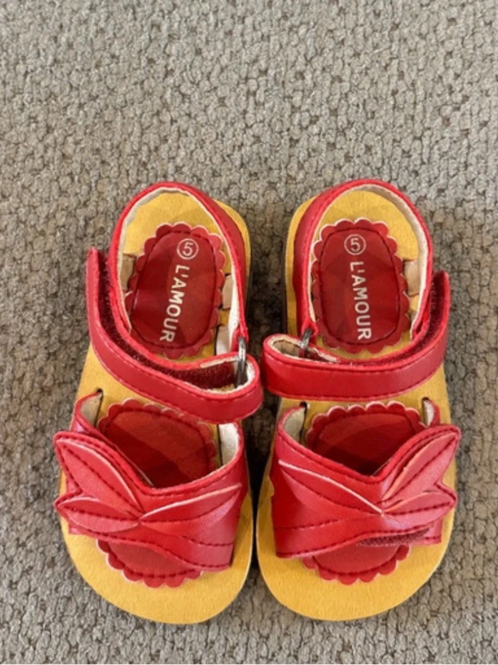 L'Amour Red Floral Strap Kids Sandals